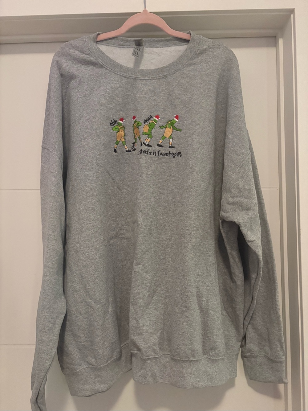Gray plus size Sweatshirt with  Embroidered Grinch Graphic